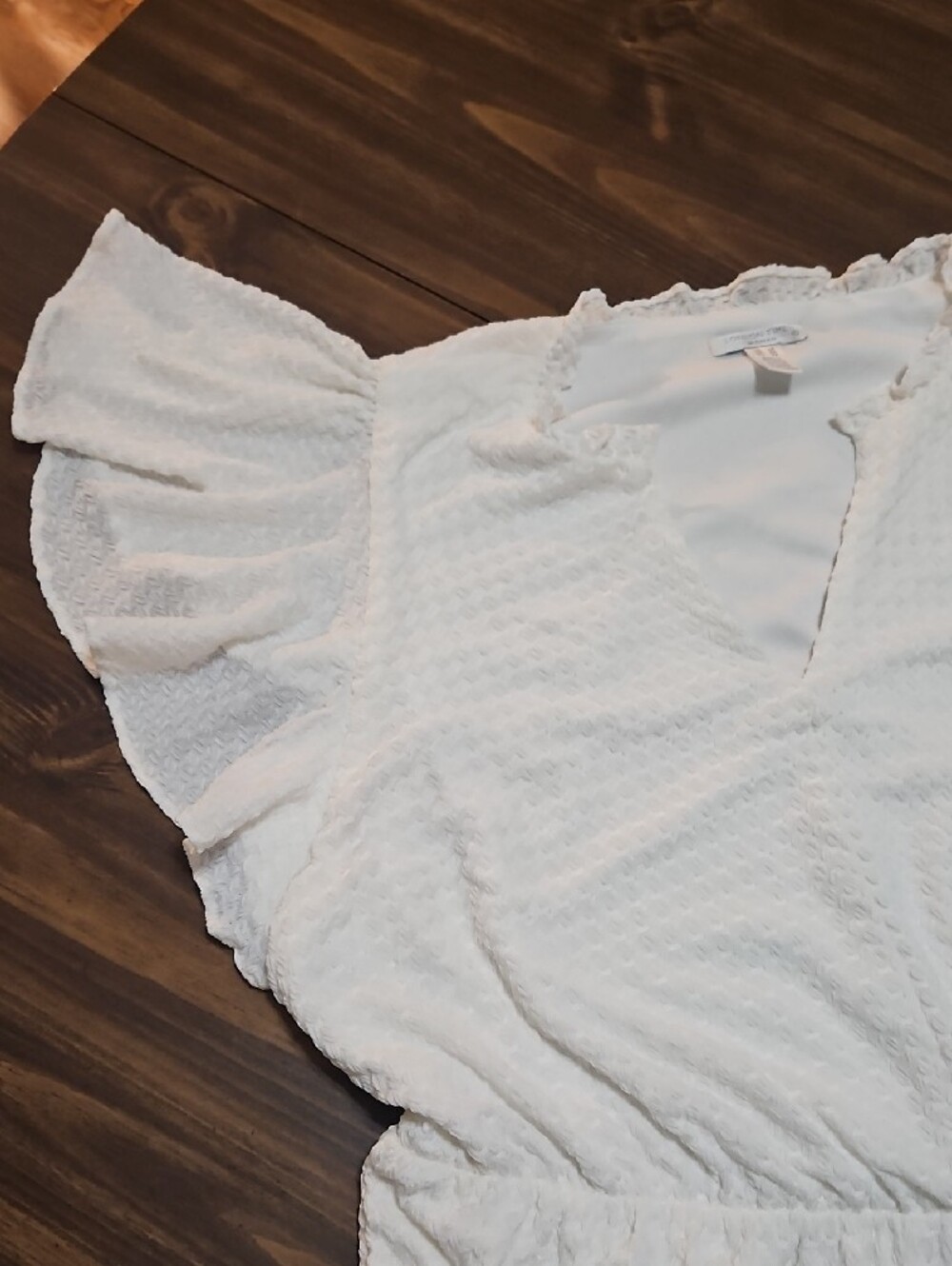 London Times White Textured V-Neck Ruffle Midi Dress - Picture 9 of 9